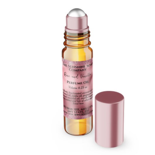 Roze Folie & Glitter Parfum Roller Flessenetiket Vierkante Sticker