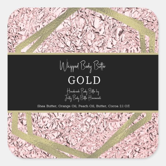 Roze Folie Gold Bad Branding Verpakking Vierkante Sticker (Voorkant)