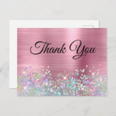 Roze Folie Holo Glitter Bedankt Briefkaart (Voorkant / Achterkant)