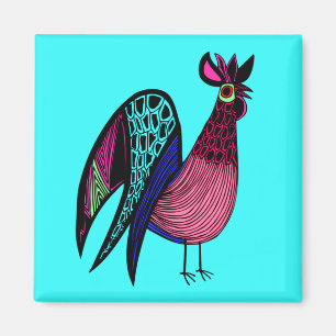 Roze Folk Art Rooster Magneet