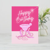 Roze fonkelboog glas Happy Birthday Feestdagenkaart (Staand voorkant)