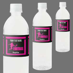 Roze Football Speler Meisje, Verjaardag Meisje Tea Waterfles Etiket