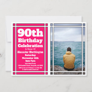 Roze foto 90th Birthday Party Invitation Kaart