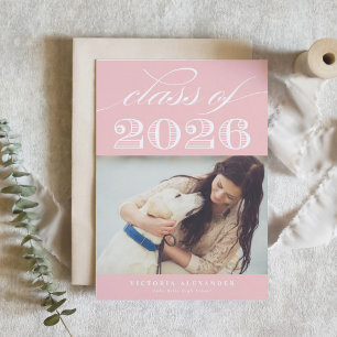 Roze Foto Afstudeeruitnodiging Klas van 2026 Vinta Kaart