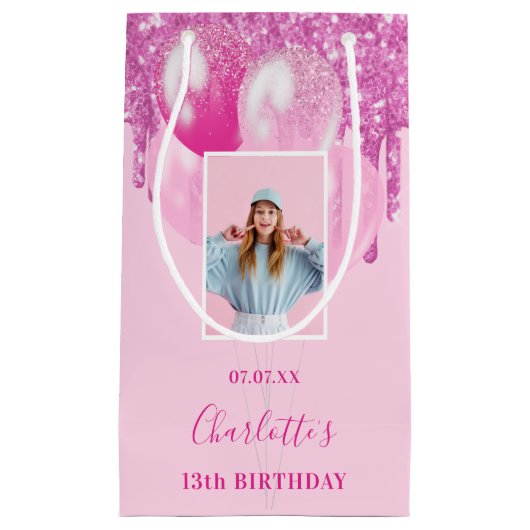 Roze foto glitterspetters meisje klein cadeauzakje (Voorkant)