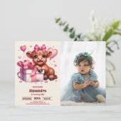 Roze Foto Heilige Koe Hoogland 1e Verjaardag Kaart (Staand voorkant)