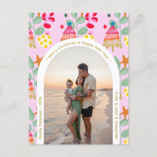 Roze foto kerst trendy kleurrijke namen briefkaart