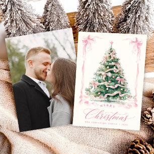 Roze Foto Kerstmis Feestdagenkaart
