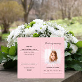 Roze foto meisje begrafenisprogramma kaart