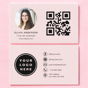 Roze Foto met QR-code Social Media Visitekaartje