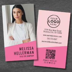Roze Foto QR Code Bedrijfslogo Verticaal Visitekaartje