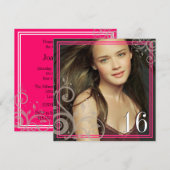 Roze foto - Sweet 16 uitnodiging (Voorkant / Achterkant)