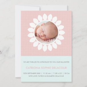 Roze Foto Uitgesneden Bloemen Baby Meisje Geboorte Aankondiging