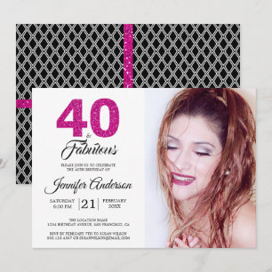 Roze foto van Glitter 40 en Fabulous 40th Birthday Kaart