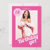 Roze Foto Verjaardag Uitnodiging (Voorkant)