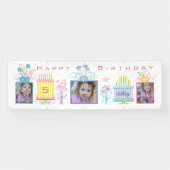 Roze foto verjaardagsbanner spandoek (Horizontaal)