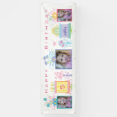 Roze foto verjaardagsbanner spandoek (Verticaal)