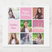 Roze Fotocollage Custom Verjaardagsfeest voor Vrou Sparkling Wijnetiket (Enkel label)