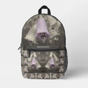 Roze Foxglove Flower Zwart-wit  Bedrukte Rugzak