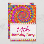 Roze fractal Birthday Kaart (Voorkant / Achterkant)