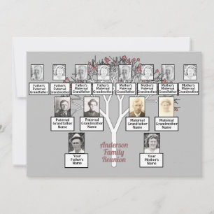 Roze Fractal Tree 3 Generatie Familie Reunion Grij Kaart