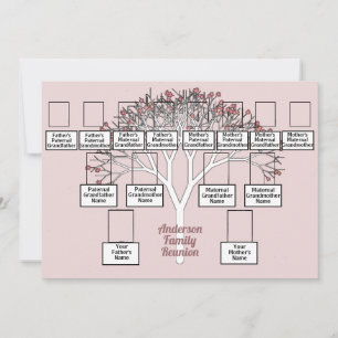 Roze fractal Tree 3 Generation Family Reunion Kaart
