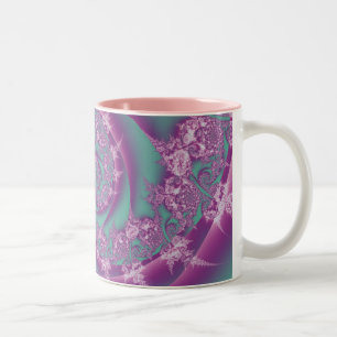 Roze fractale werveling tweekleurige koffiemok
