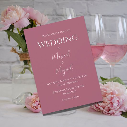 Roze Framboos Modern Elegant Bruiloft Kaart