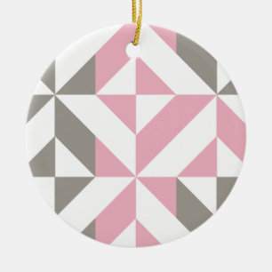 Roze frambozen en zilver Geometric ZigZag Keramisch Ornament