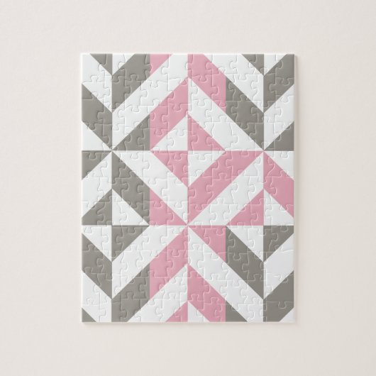 Roze frambozen en zilver Geometric ZigZag Legpuzzel (Verticaal)