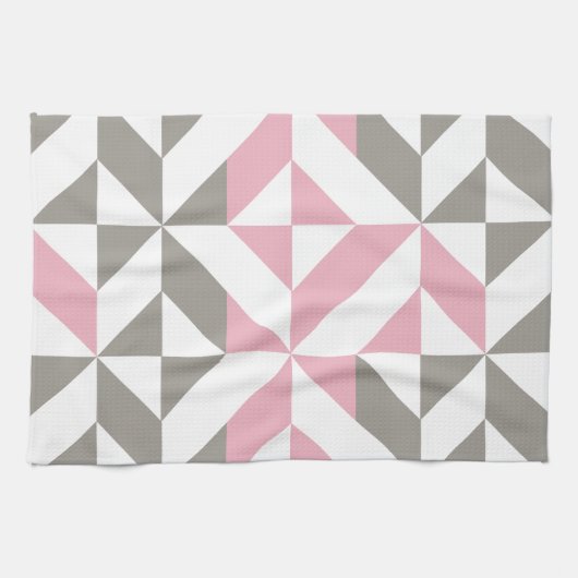 Roze frambozen en zilver Geometric ZigZag Theedoek (Horizontaal)