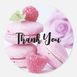Roze frambozen Macarons Franse deken Dank u Ronde Sticker