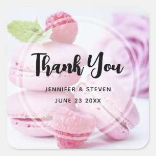 Roze frambozen Macarons Franse deken Dank u Vierkante Sticker