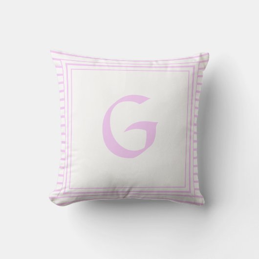 Roze frame monogram letter strepen kussen (Voorkant)