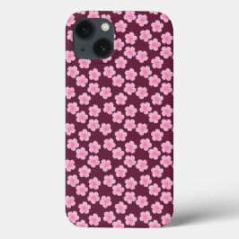 Roze Frangipani Bloem Naadloos Patroon iPhone 13 Hoesje