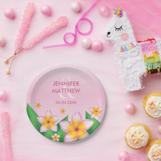 Roze Frangipani Flowers Tropisch huwelijk Papieren Bordje (Feest)