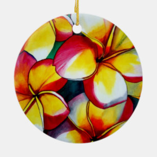 Roze Frangipani Keramisch Ornament