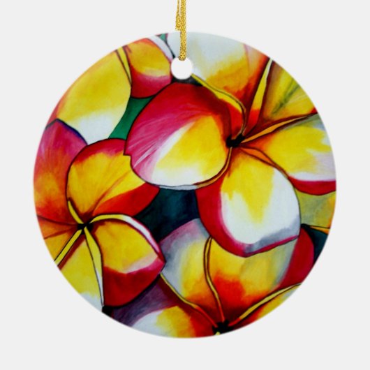 Roze Frangipani Keramisch Ornament (Achterkant)