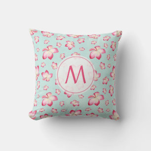 Roze Frangipani Monogram Kussen