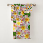 Roze Frangipani Plumeria Bloemen Badhanddoek Set Bad Handdoek (Insitu)
