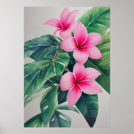 Roze Frangipani Waterverf Bloem Poster