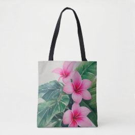Roze Frangipani Waterverf Bloemen Draagtas