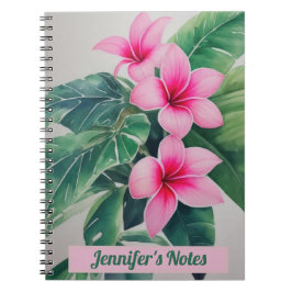 Roze Frangipani Waterverf gepersonaliseerd Notitie Notitieboek