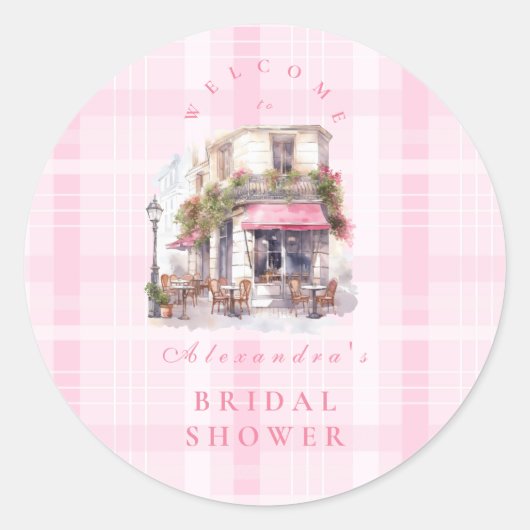 Roze Frans Cafe Vrijgezellenfeest Ronde Sticker (Voorkant)