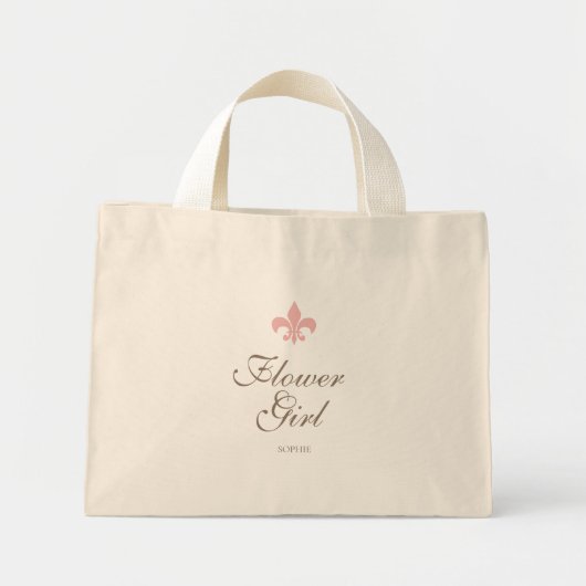 Roze Frans Fleur de Lis Bloemenmeisje Naam Mini Tote Bag (Voorkant)