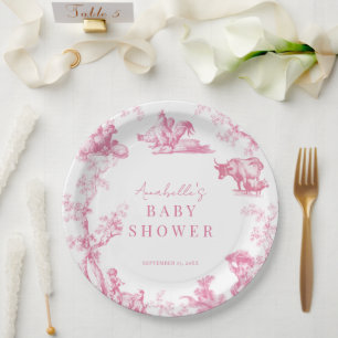 Roze Frans Land Boerderij Dier Meisje Baby shower Papieren Bordje