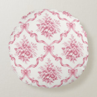 Roze Frans lint traliewerk bloemboeket rooster Rond Kussen