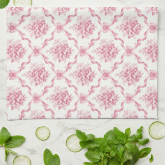 Roze Frans lint traliewerk bloemboeket rooster Theedoek