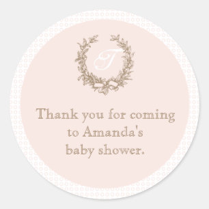 Roze Frans Monogram Baby shower Favor Sticker