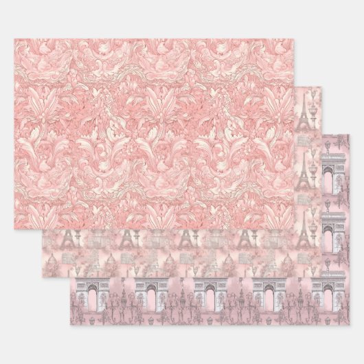roze Frans Parisiaans design Inpakpapier Vel (Set)